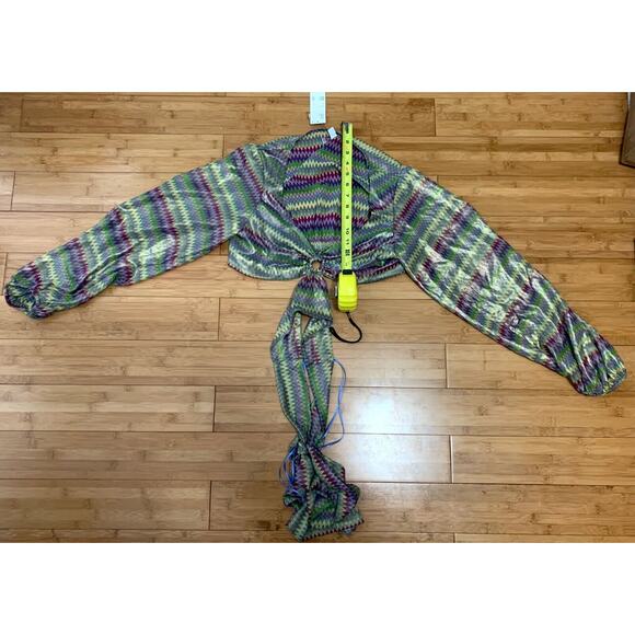 Urban Outfitters New Kary Keyhole Tie-Back Top Blouse Sz Large Multicolor Women - Picture 2 of 5